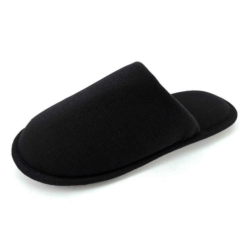 ofoot Mens Indoor Memory Foam Cotton Scuff Slippers Slip On Summer House Shoes Flats Breathable Lightweight Washable Non Skid Rubber Soles(Black,US 9-10) - Image 1